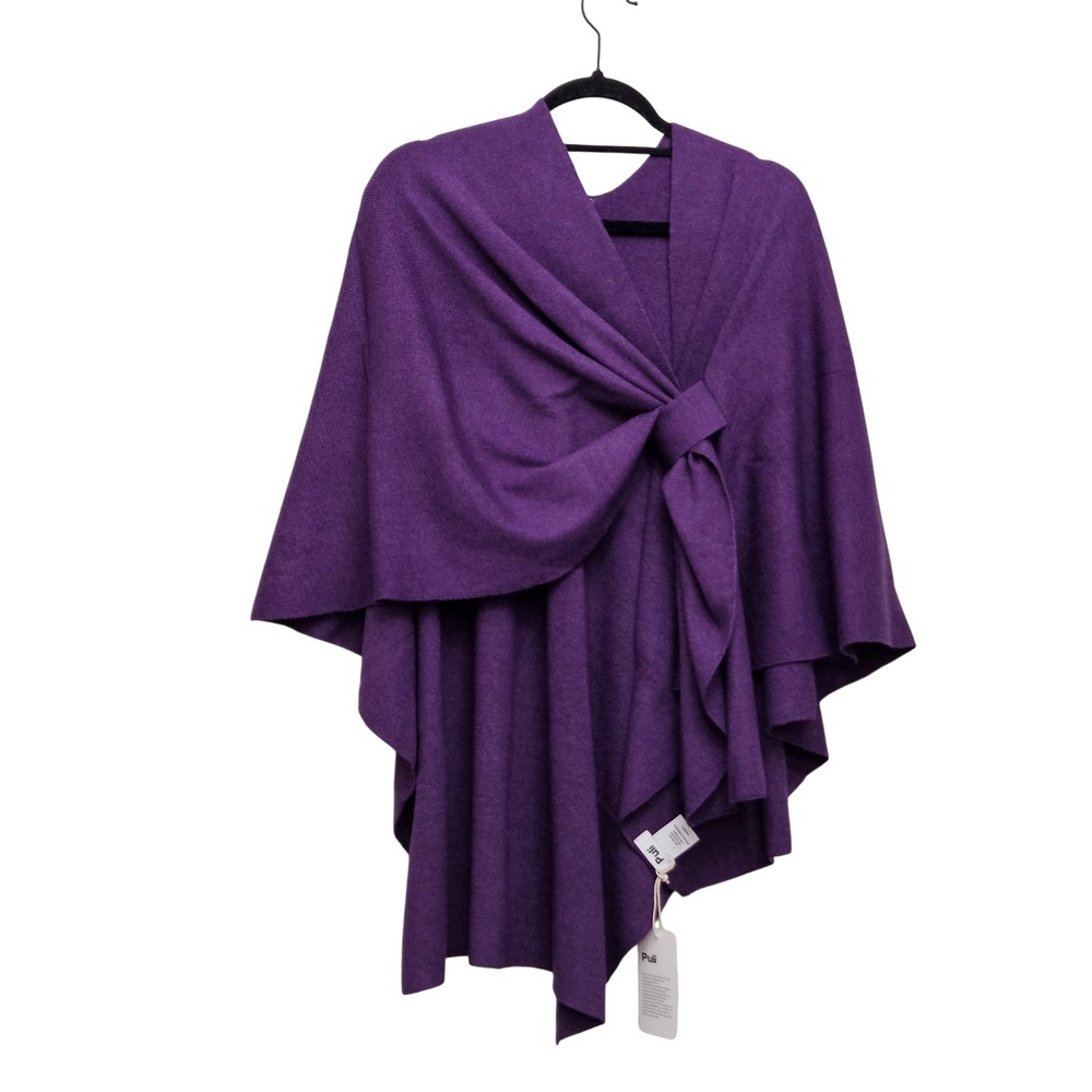 Puli Shawl Wrap Poncho Womens OS Purple Open Front Knit Elegant Layering Sweater